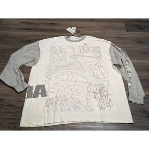 UNK NBA Long‎ Sleeve Shirt Mens 3XL White Gray Graphic Montage Team Logo NWT Y2K